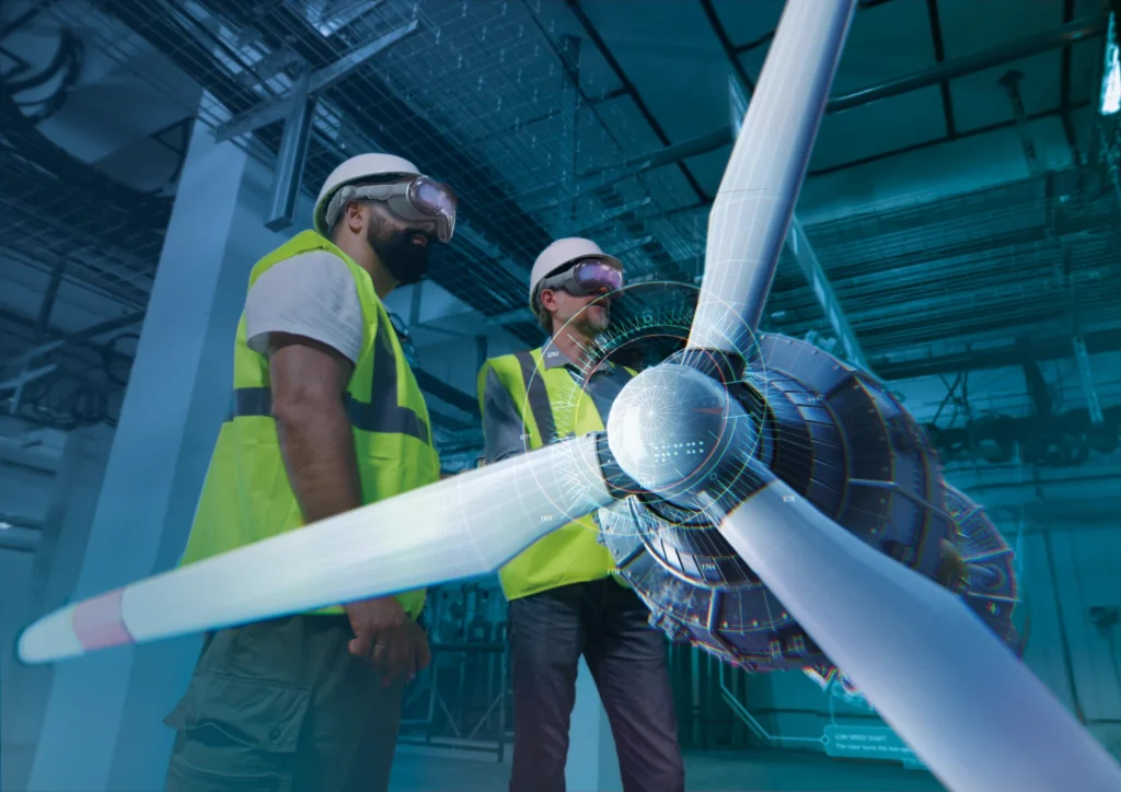 Infografía 3D interactiva del funcionamiento de una turbina con gafas XR